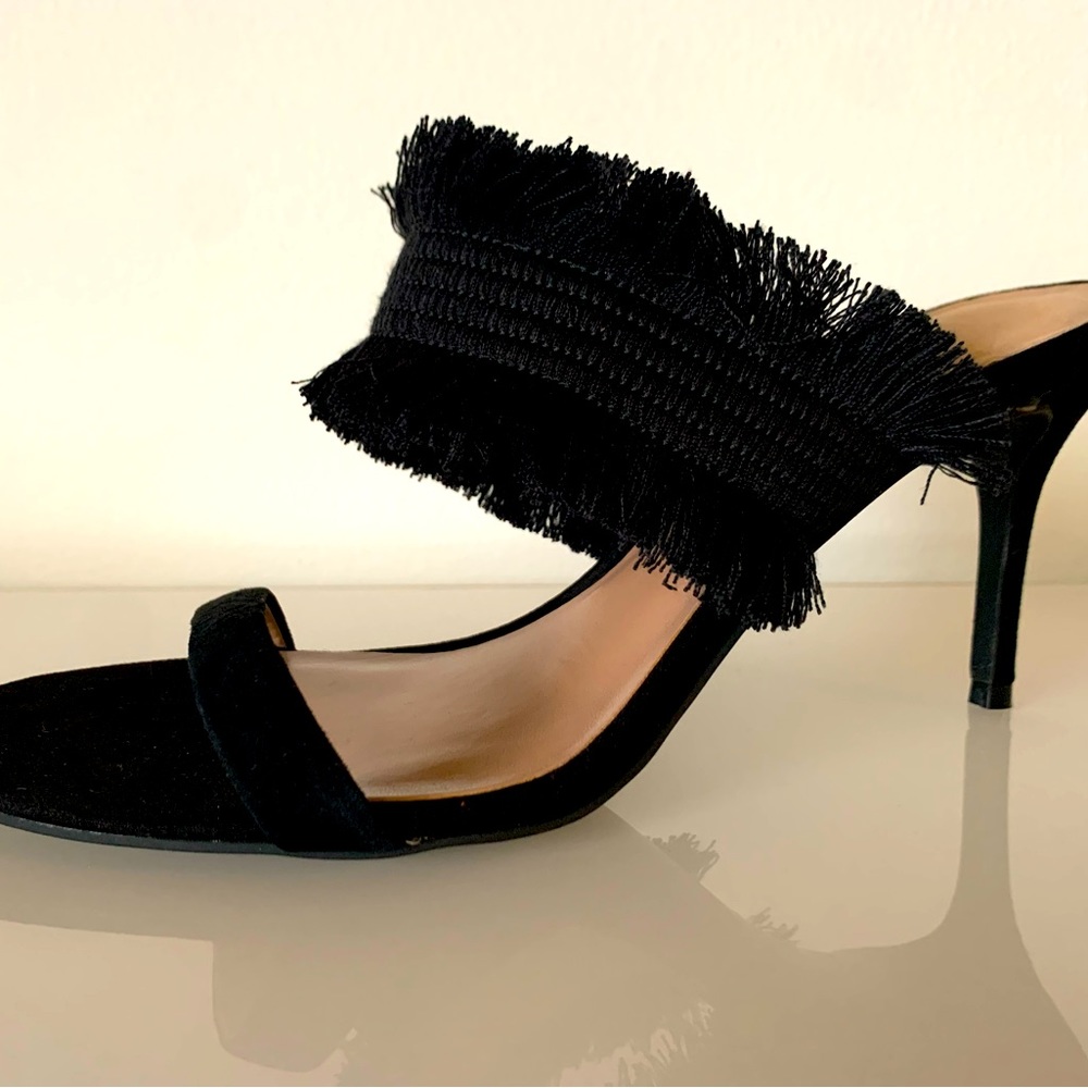 ZAC POSEN WALTER BLACK FRINGE HEEL SANDAL SLIDE SIZE 8.5